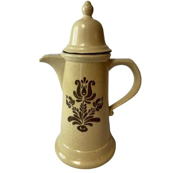 Vtg Kitchen Pfaltzgraff VILLAGE Coffee Tea Pot Distressed Stoneware Note Flaw - Picture 2 of 16
